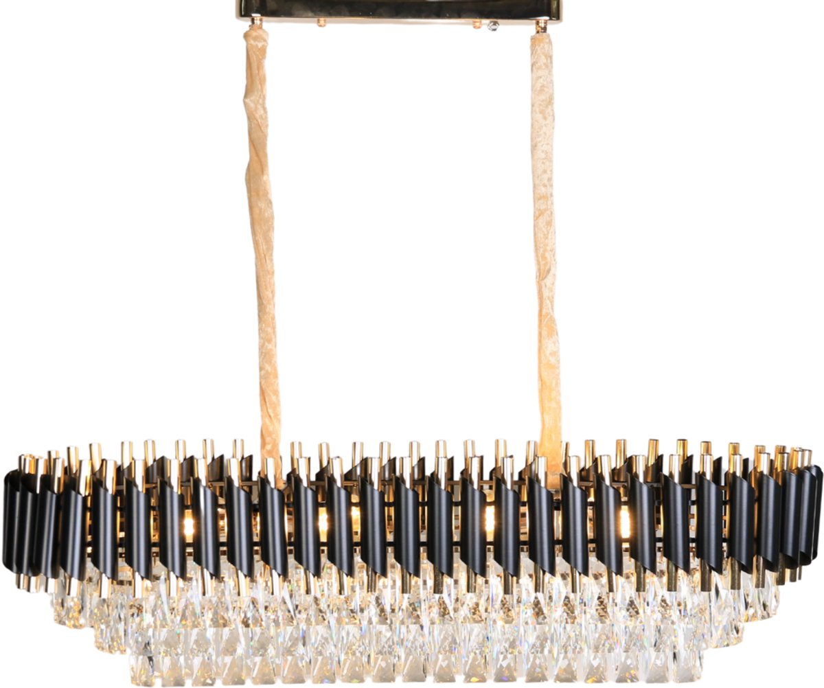 Kristallen eettafellamp met 8 lichtpunten - E14 fitting - zwart goud - verstelbaar in hoogte - afmeting: 80x30cm
