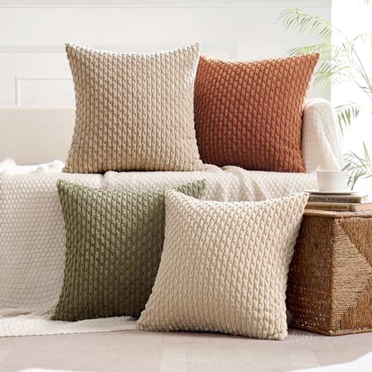 Set van 4 Corduroy Kussenslopen 45x45 cm - Moderne Decoratieve Kussens voor Woonkamer en Slaapkamer