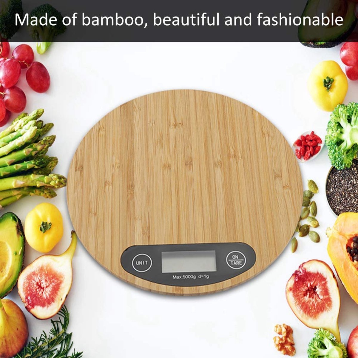 Digitale Keukenweegschaal met LED-display en Bamboe Oppervlak voor Nauwkeurig Koken