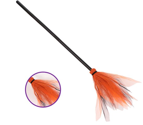 Halloween heksenbezem - maskerade tovenaarsbezem - Harry Potter vliegende bezem - verstelbare lengte - geschikt voor Halloween kostuum matching, spookhuis decoratie, maskerade rollenspel, festival optreden - oranje