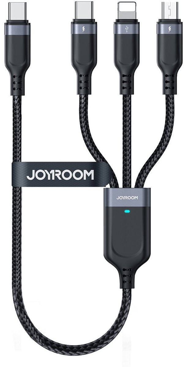 3in1 kabel 0.3 Meter - USB C naar USB C Lightning en Micro USB - Snellader - Joyroom