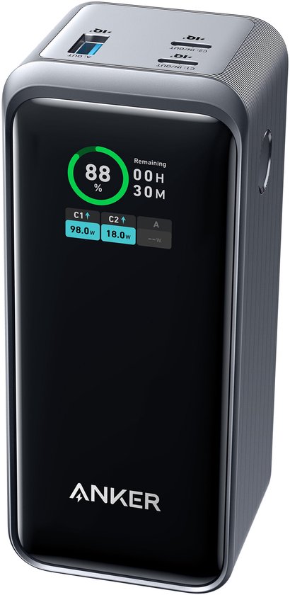 Anker Prime Powerbank 20.000mAh - 200W - 2x 100W USB-C - Snelladen in 75 min - Smart Display - Vliegtuigvriendelijk - ActiveShield 2.0 Veiligheid