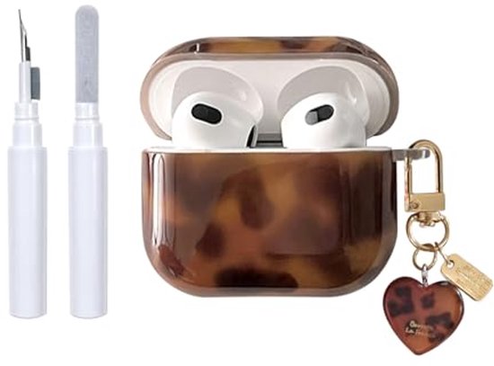 Étui pour AirPods 3 avec kit de nettoyage et porte-clés antichoc - Motif léopard marron