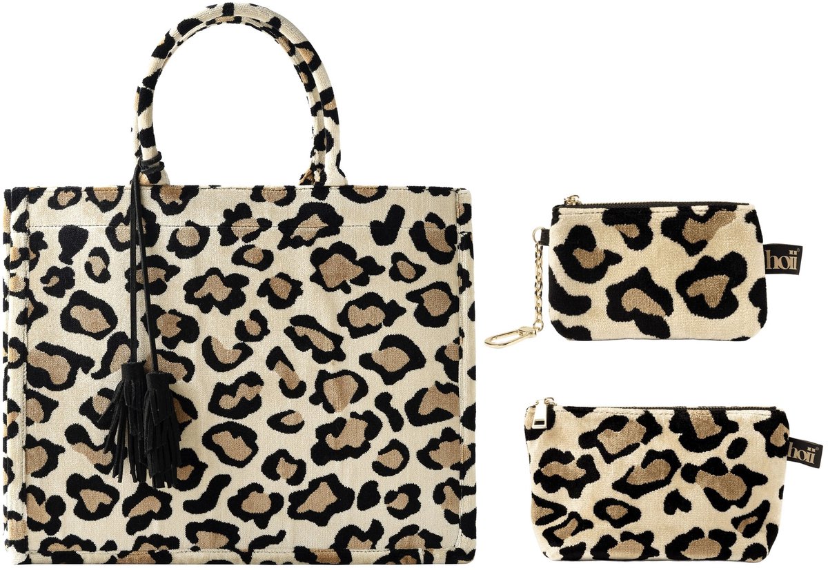 TASSENSET | 3-delig | Evita | luipaardprint | Pumice Stone | beige | Hoii