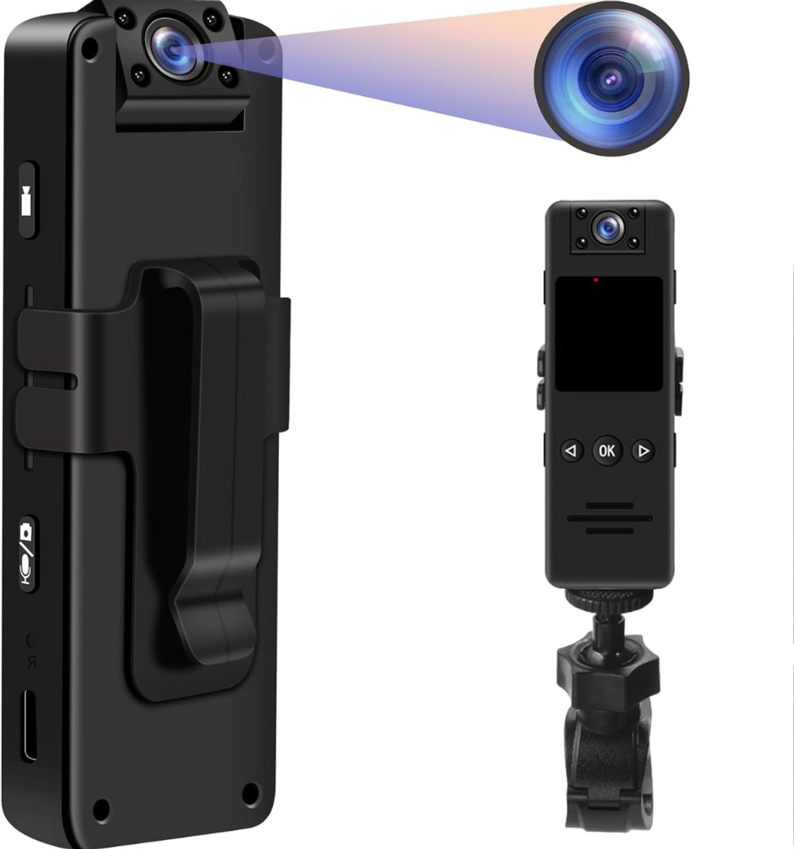 Bodycam - Action Cam - Bewegingsdetectie - 180º Draaibare Lens - Bodycam Politie - Spycam - Full HD - Zwart