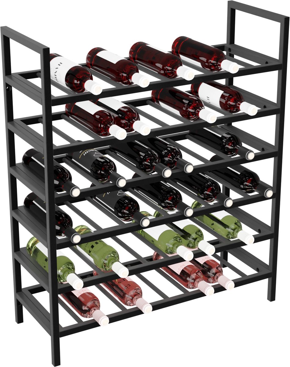 MetaloPro Wijnrek Jerez – Zwart Metalen Flessenrek Voor 60 Wijnflessen, Robuust Design, Ideaal Voor Keuken, Kelder Of Bar – 95×80×30cm