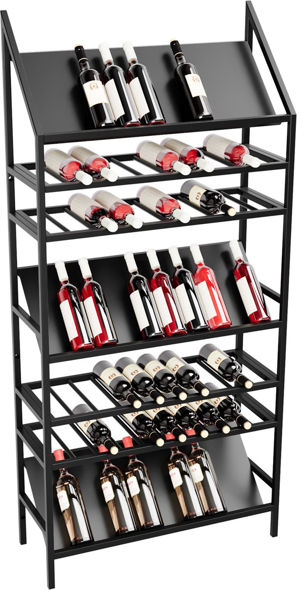 MetaloPro Wijnrek Amarone – Zwart Metalen Flessenrek Voor 117 Wijnflessen, Robuust En Uitschuifbaar Design, Ideaal Voor Keuken, Kelder Of Bar – 170x80x30cm
