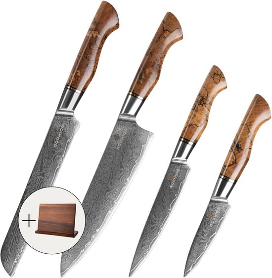 Collection SOPHIOR Elegance - Set de couteaux | Acier damassé à 73 couches | Manche en bois d'érable | 62 HRC