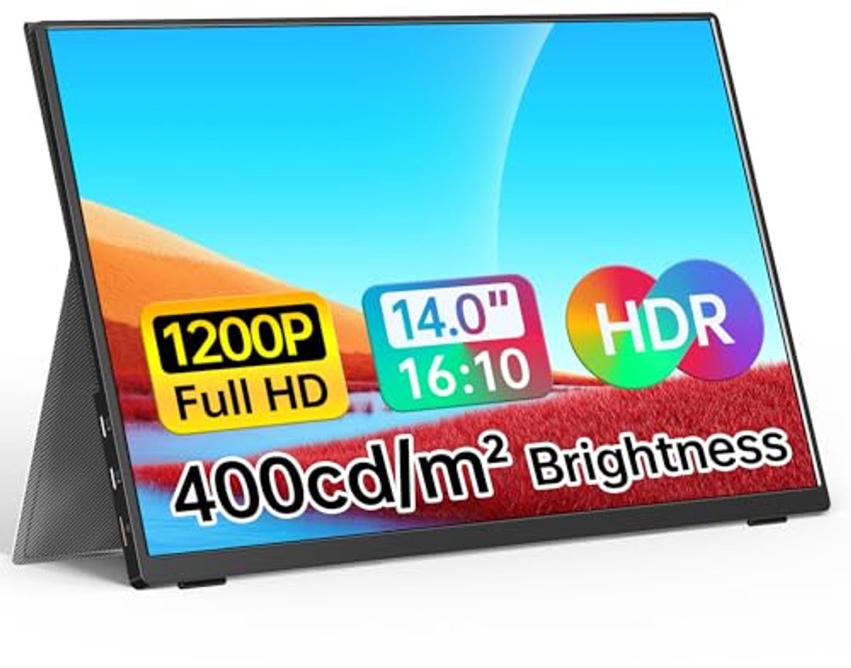 Draagbare FHD Monitor 14 inch met USB C en HDMI – Ultradun Reisdisplay met Luidsprekers