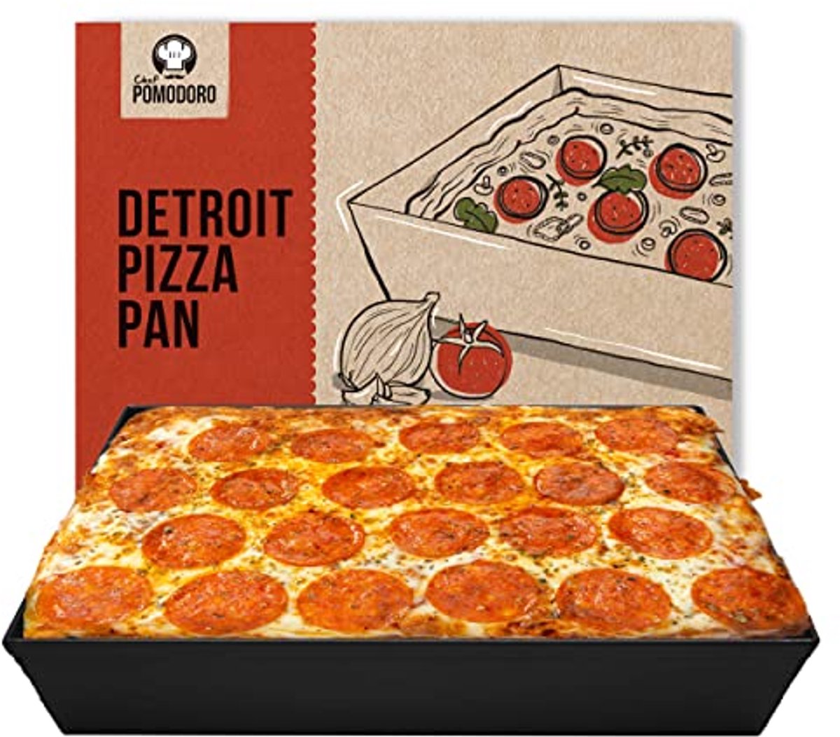Bakvorm voor Detroit Style Pizza – 35,5 x 25 cm – Aluminium Pan tot 250°C – Ideaal voor Pizza, Lasagne, Focaccia & Ovenschotels – Antiaanbak en Voorverwarmd