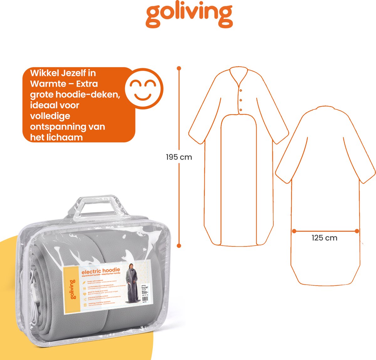 Goliving Elektrische Deken met Mouwen XXL - Fleece plaid met 9 Standen en Timer - Knuffeldeken Groot - Wasbaar Elektrische Deken - 195x125cm - Grijs – foto 5