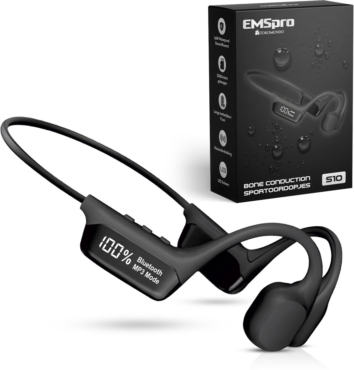 EMSPro Bone Conduction Headphone - Draadloze Open Ear Sport Oordopjes - Waterbestendige Oortjes Draadloos - Koptelefoon - Hoofdtelefoon