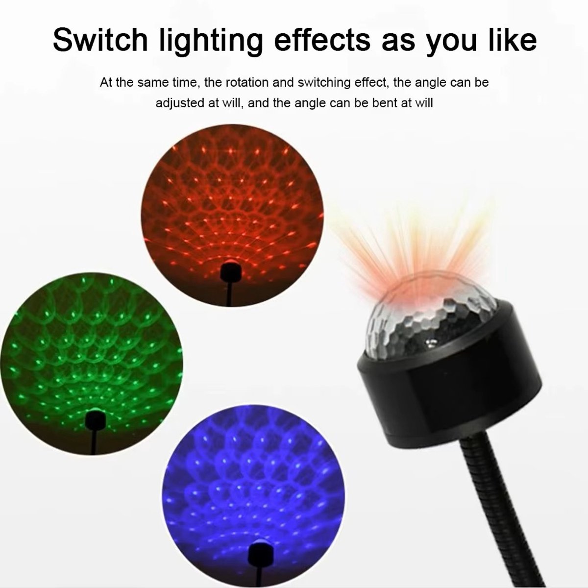 Mini LED Disco Nachtlampje Projector – USB Sfeerlamp plug-and-play ontwerp en USB-aansluiting - flexibele metalen hals – foto 7