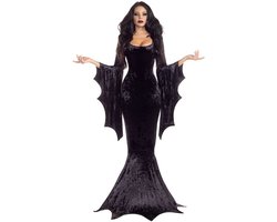 Halloween heksenjurk met vleermuismouwen - Gotische feestjurk, perfect voor cosplay en Halloween - Sexy zwarte wikkeljurk in vintage design - Extra lange lengte voor een dramatisch effect