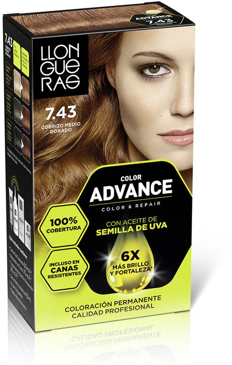 Permanente Kleur Llongueras COLOR ADVANCE Nº 7,43-Cobrizo Medio Dorado (1 Stuks)