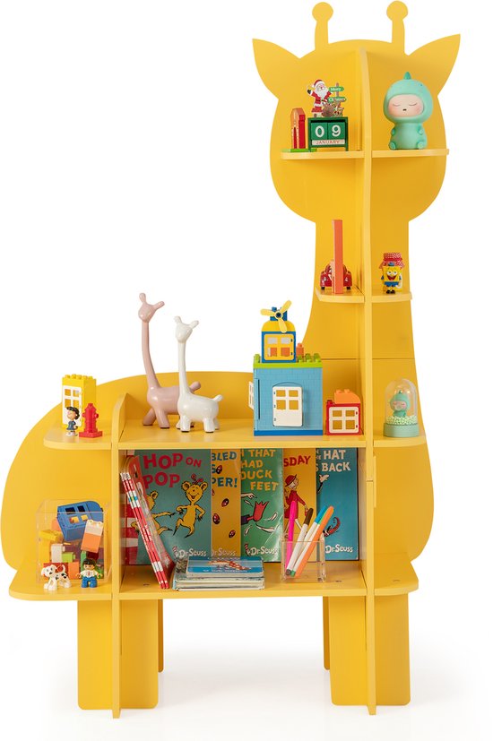 COSTWAY Kinderboekenkast in huisvorm, kinderrek van hout met 5 vakken