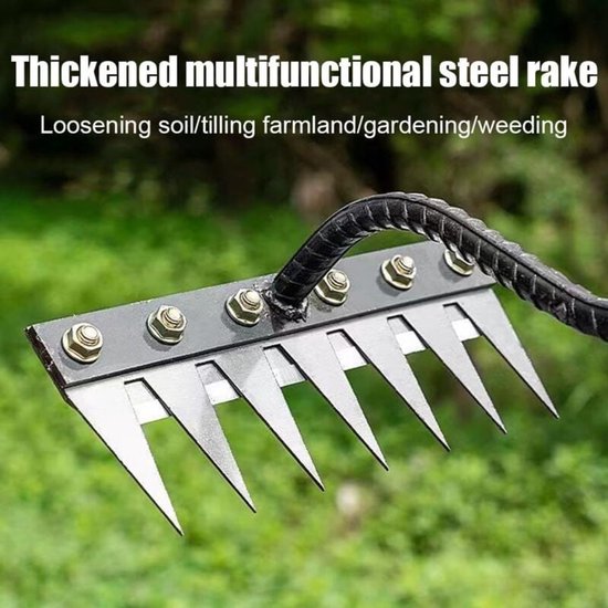 Tuinhark van koolstofstaal - zware metalen tuinhark - zware hark met 5 tanden van Merkloos	 — afbeelding 2