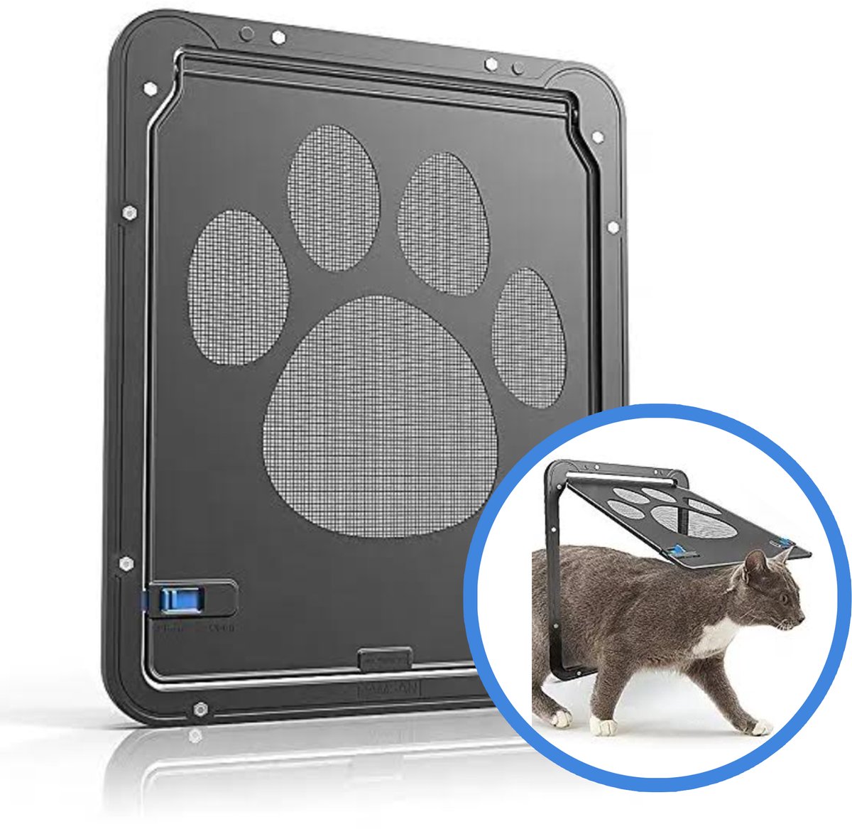 DIVERZA Kattenluik Hordeur - 29x24cm - Hondenluik - Geschikt voor Katten en Honden (tot 15kg) - Kattendeur Vliegenraam - Zwart