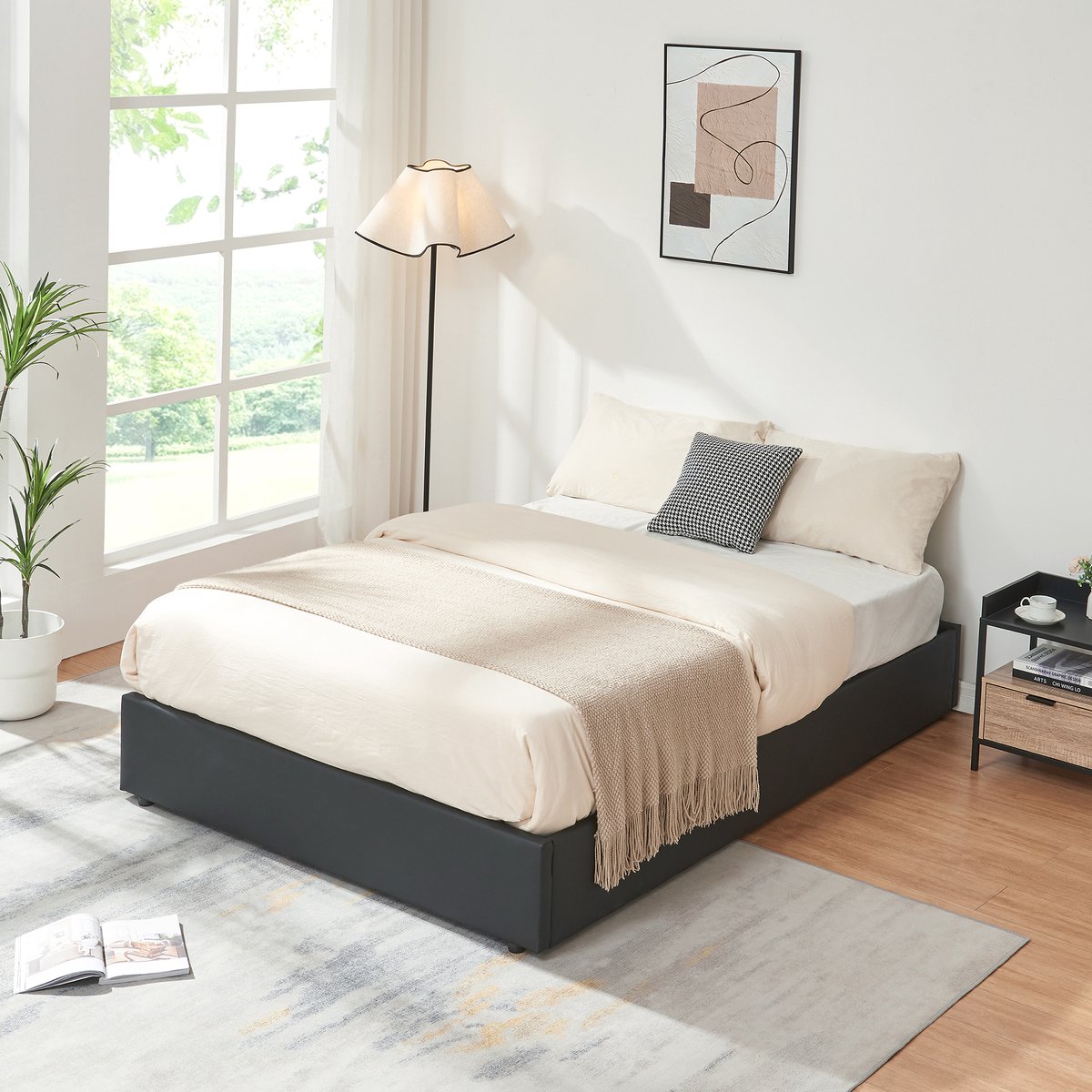 en.casa Tweepersoonsbed Nola met matras kunstleer 200x140 cm zwart [en.casa]
