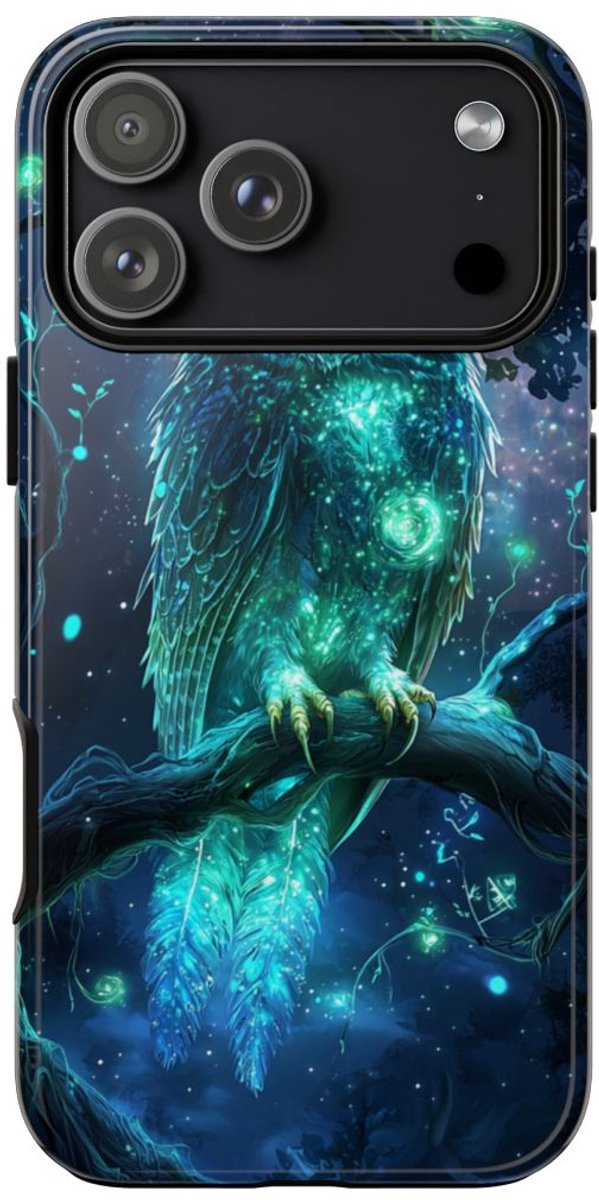 Glinsterende Mystieke Uil op Tak – Telefoonhoesje Geschikt voor iPhone 17 Pro Max