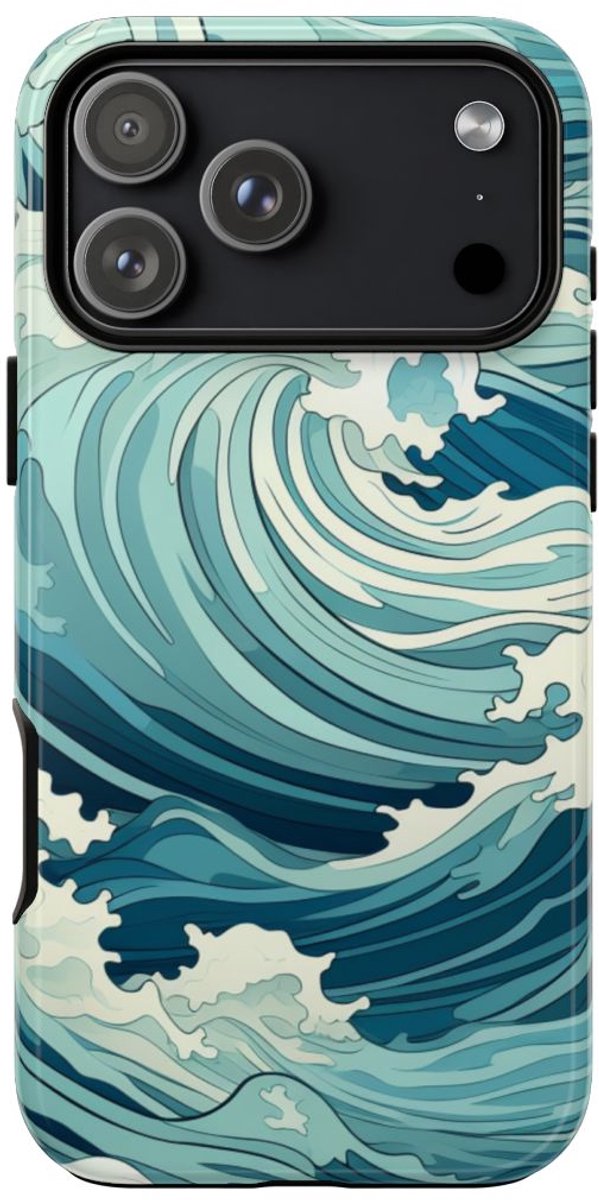 Ocean Wave Patroon – Glanzend Stevig Telefoonhoesje Geschikt voor iPhone 17 Pro Max