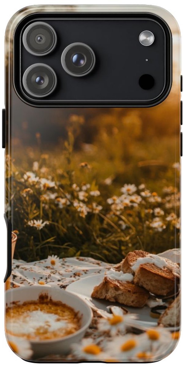 Zonnig Madeliefjesveld Ontbijtscène – Telefoonhoesje Geschikt voor iPhone 17 Pro Max