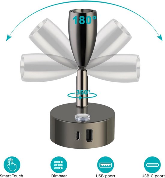 Bedlampjes Hoofdbord - Dubbele Leeslampjes - Bedlamp Slaapkamer Volwassenen - Glanzend Zwart van LiteBulbMoment — afbeelding 2