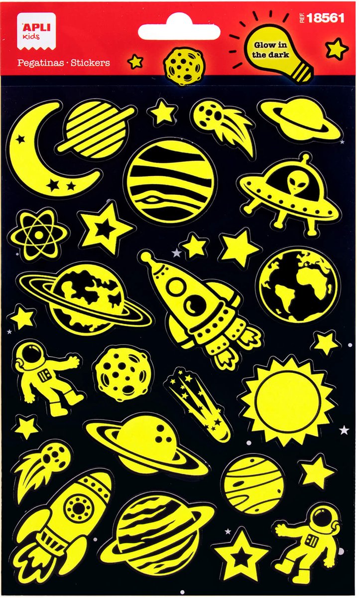 APLI Kids stickers Glow in the Dark ruimte - multicolor decoratievel.