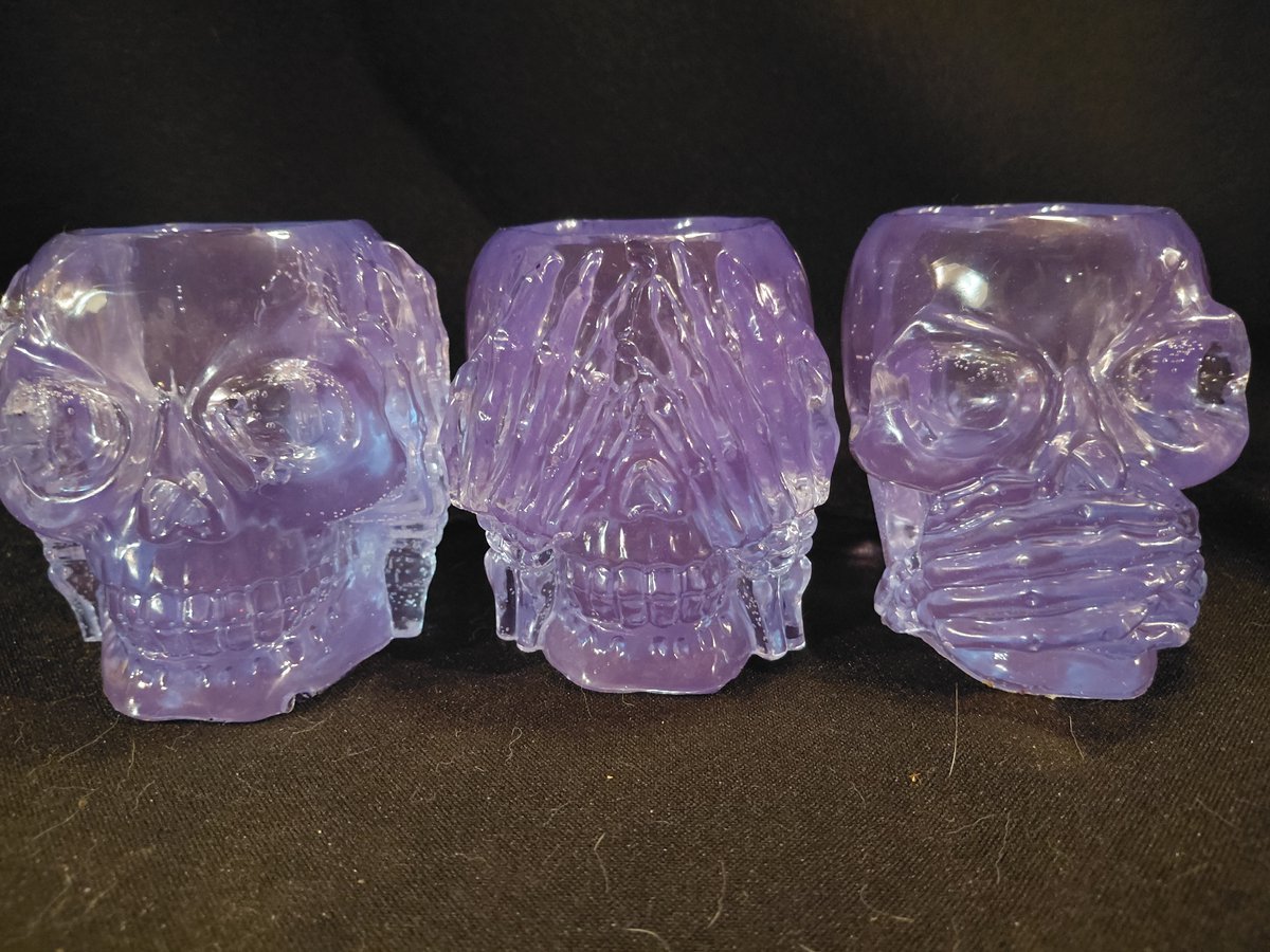 starwolf, halloween, set van 3 stuks, skulls theelichtjes, horen zien en zwijgen, paars, geschenk, uniek