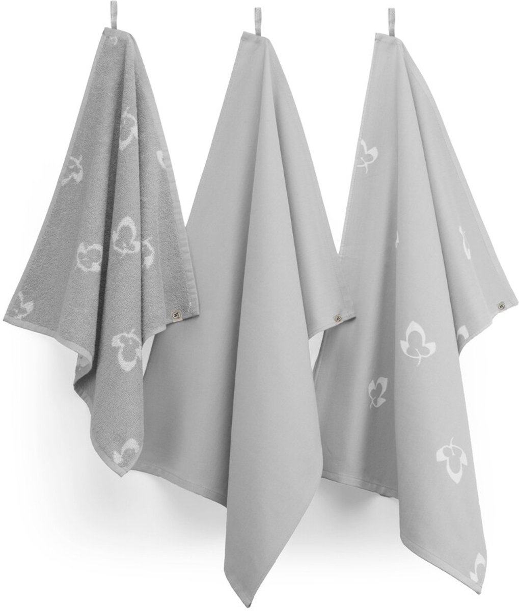Walra Keukenset Glossy Grapevine - 2x 50x70 + 1x 50x50 - 100% Katoen - Grijs