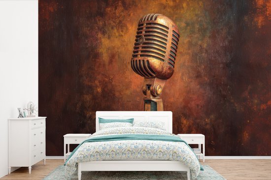 Behang - Fotobehang Microfoon - Bruin - Klassiek - Breedte 420 cm x hoogte 280 cm