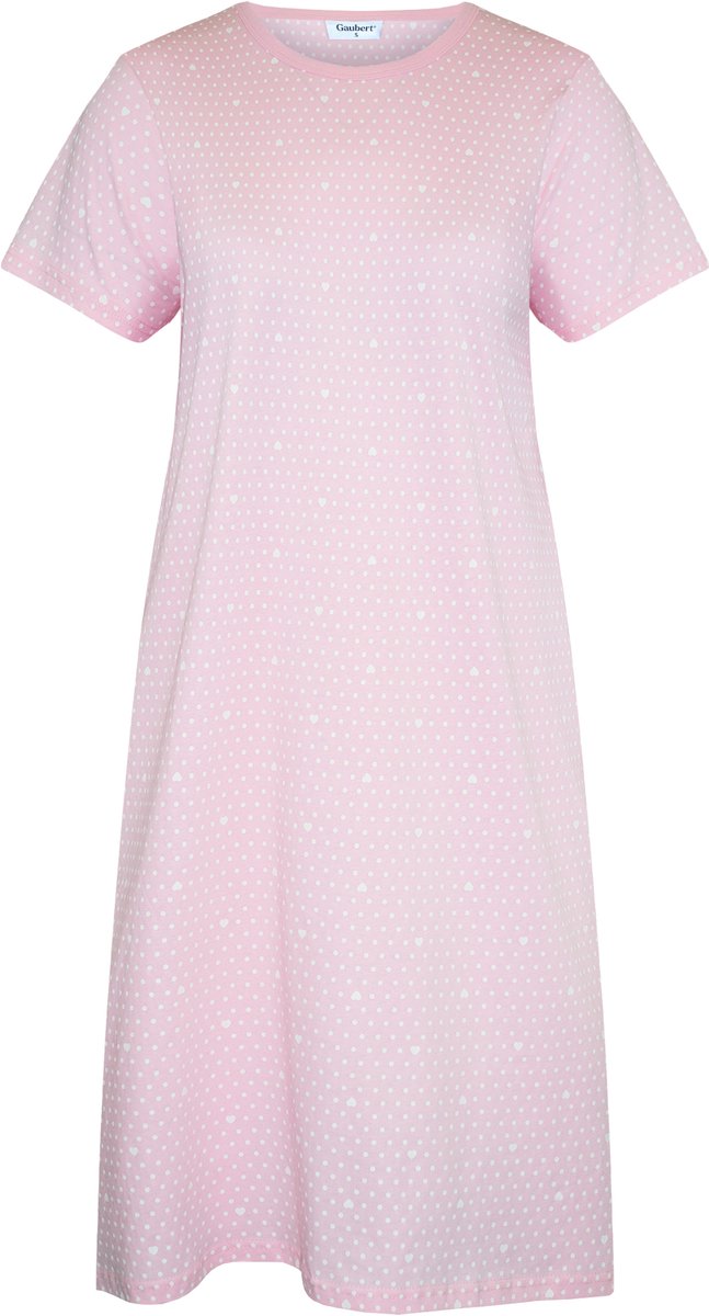 Gaubert Essential Dames Nachthemd Korte Mouw - Premium Gekamd Katoen - All-Over Print Dots & Hearts - Roze - Maat XXL - GB-6803