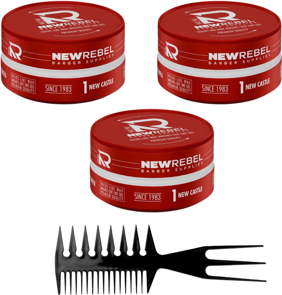 NEW REBEL 01 NEW CASTLE – Gel Wax (3x150ml) + Styling Kam – Premium Haarstyling voor Mannen - Haar Wax Mannen