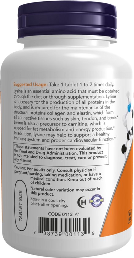 Now Foods L-Lysine 1000mg (100 Tabs) Unflavored - Aminozuren - Aminozuur-Mix