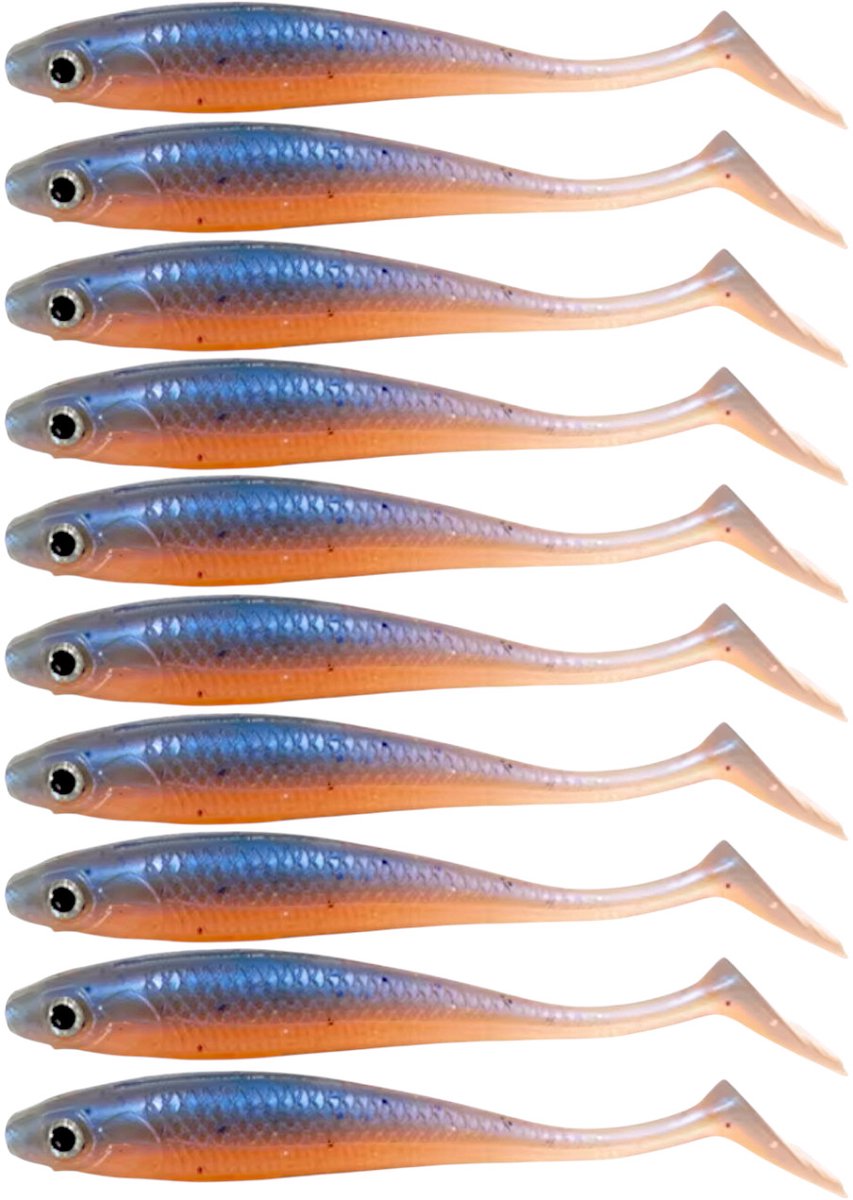 S&D | Shad Set 10 Stuks – 9cm / 5.5g – Blauw / Roze – Realistisch Kunstaas met Glitters & Schubbenpatroon – Voor Snoek, Baars & Roofvis