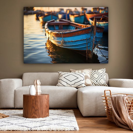 Tableau sur toile 180x120 cm - Décoration murale Bateau - Water - Port - Bois - Maritime - Décoration murale salon - Décoration chambre - Accessoires de chambre - Peintures sur toile