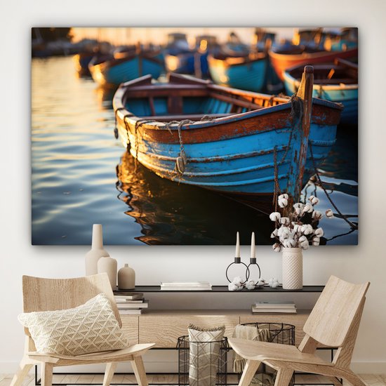 Tableau sur toile 180x120 cm - Décoration murale Bateau - Water - Port - Bois - Maritime - Décoration murale salon - Décoration chambre - Accessoires de chambre - Peintures sur toile