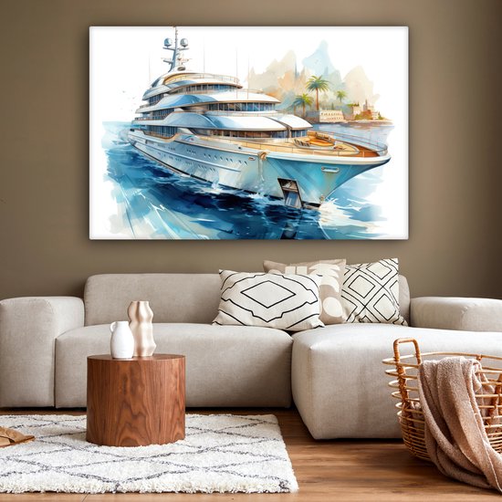 Peinture sur toile 180x120 cm - Décoration murale Bateau - Bateau de croisière - Water - Village - Maritime - Décoration murale murale salon - Décoration chambre - Accessoires de chambre - Peintures
