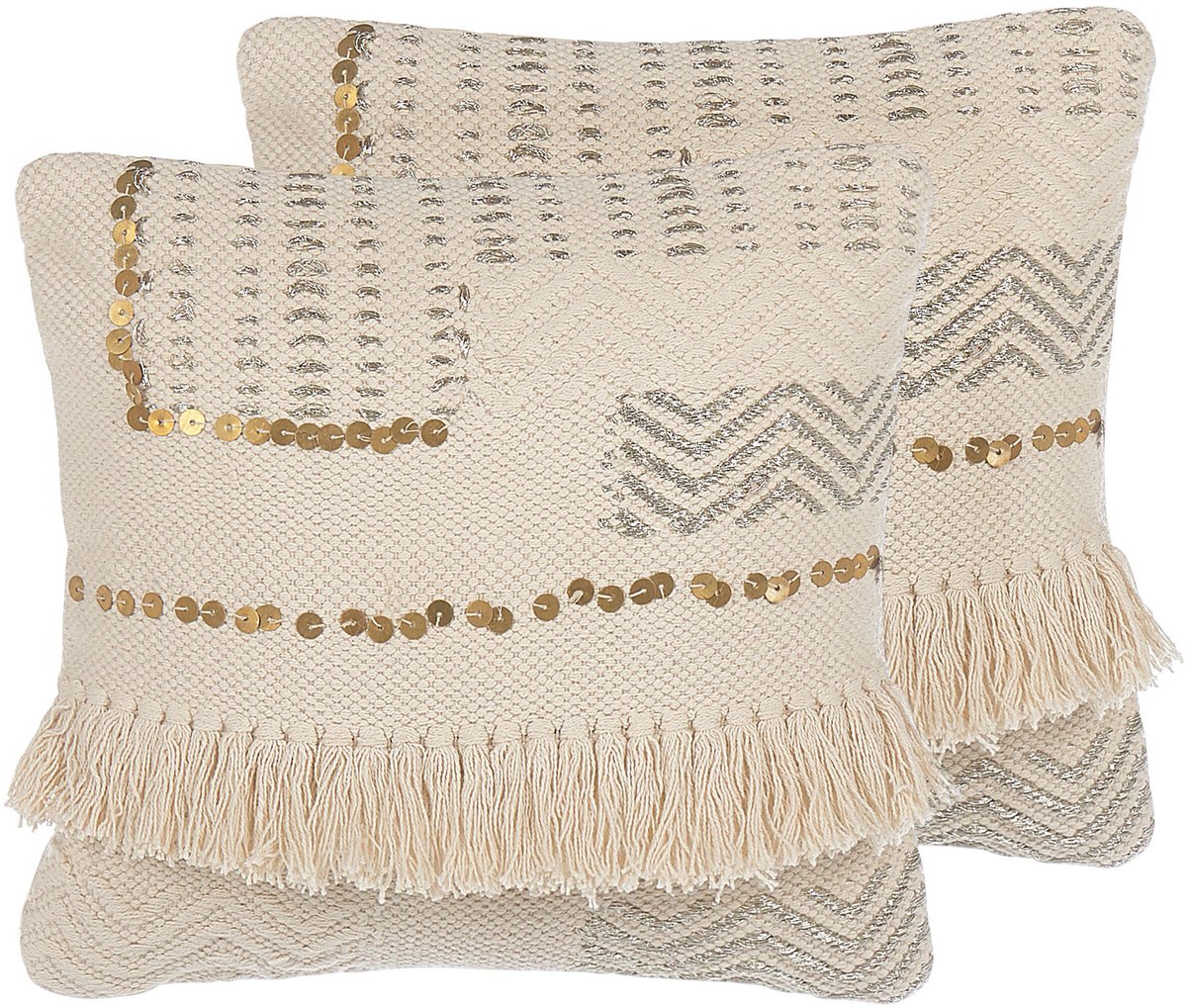 Beliani VAYALI - Sierkussen set van 2 - Lichtbeige - 45 x 45 cm - Katoen