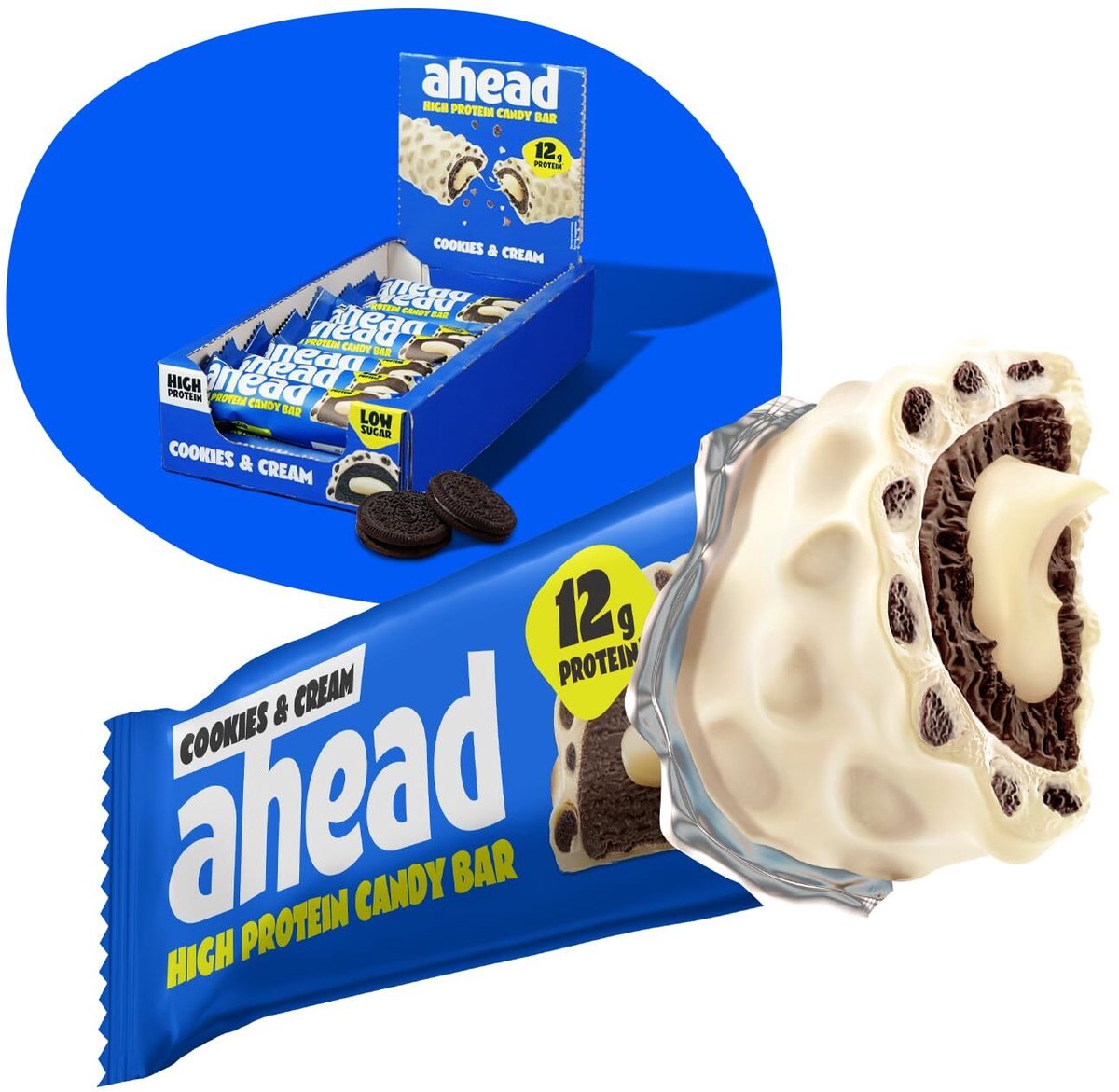 ahead Protein Bar – Suikerarme Eiwitreep – Doos 12×45 g (540 g), 14×45 g (630 g) –11–12 g Eiwit – Suikerarm, Vezelrijk, Zonder Palmolie
