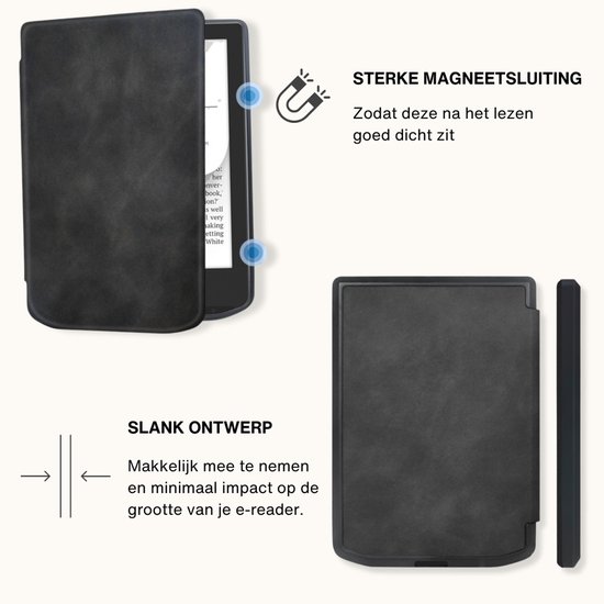 Lunso PocketBook Verse / Verse Pro / Verse Color Slim hard case hoes (6 inch) - sleepcover - Zwart van Merkloos — afbeelding 4