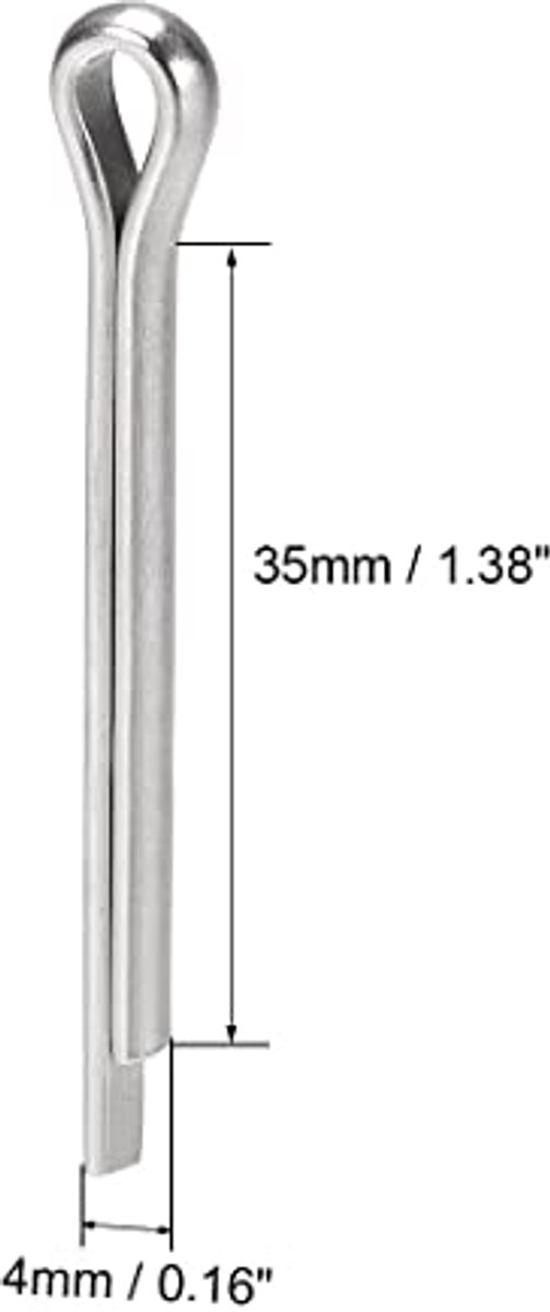 15pcs split splint 4mm x 35mm 304 stainless steel 2 teeth wrench silver — afbeelding 2