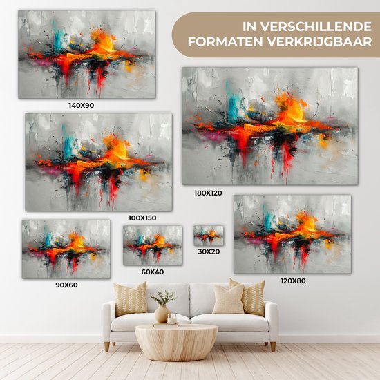 Peinture sur toile 120x80 cm - Décoration murale Moderne - Oranje - Grijs - Art - Décoration murale salon - Décoration chambre moderne - Tableaux abstraits