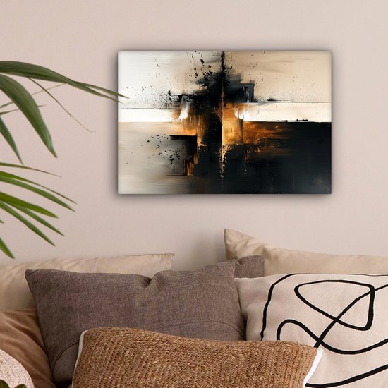 Peinture sur toile 30x20 cm - Décoration murale Moderne - Zwart - Peinture - Or - Décoration murale salon - Décoration chambre moderne - Tableaux abstraits