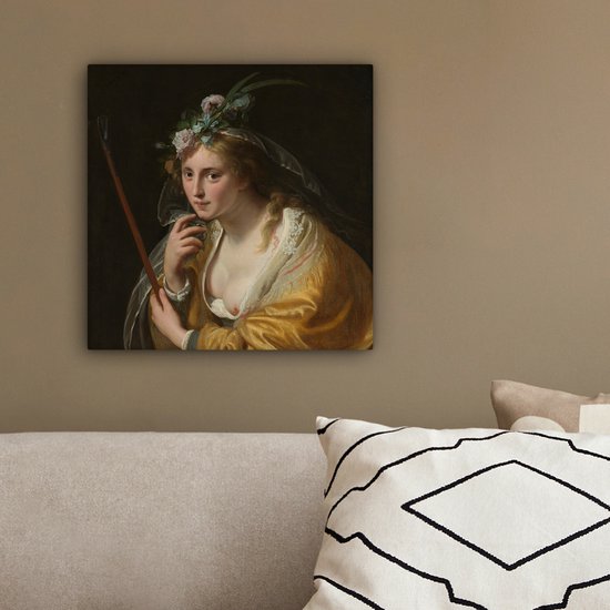 Peinture sur toile 20x20 cm - Décoration murale Une bergère - Tableau de Paulus Moreelse - Décoration murale salon - Décoration chambre - Accessoires de chambre - Peintures