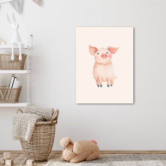 Peinture sur toile 50x70 cm - Décoration murale chambre enfant Cochon - Rose - Animal - Couleurs pastel - Décoration murale murale chambre bébé - Décoration chambre garçon et fille - Accessoires Bébé - Peintures