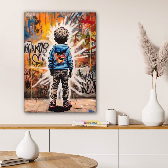 Peinture sur toile 60x80 cm - Décoration murale Graffiti - Garçon - Couleurs - Street Art - Décoration murale murale salon - Décoration chambre - Accessoires de chambre - Peintures