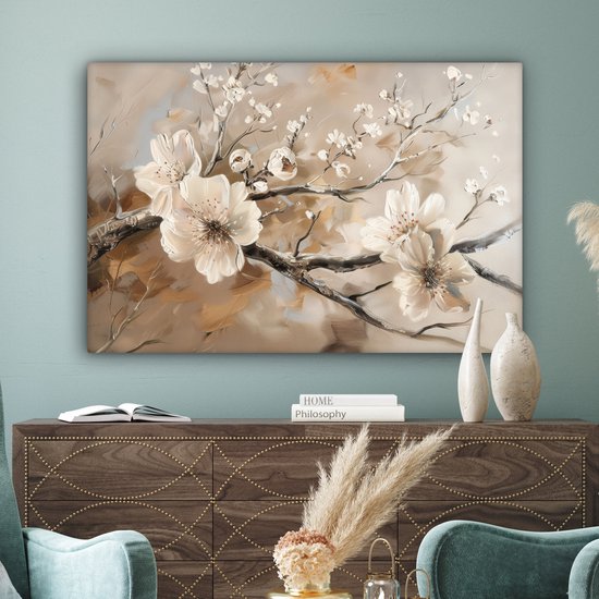 Peinture sur toile 120x80 cm - Décoration murale Fleurs - Nature - Wit - Fleur - Abstrait - Décoration murale murale salon - Décoration chambre - Accessoires de chambre - Peintures