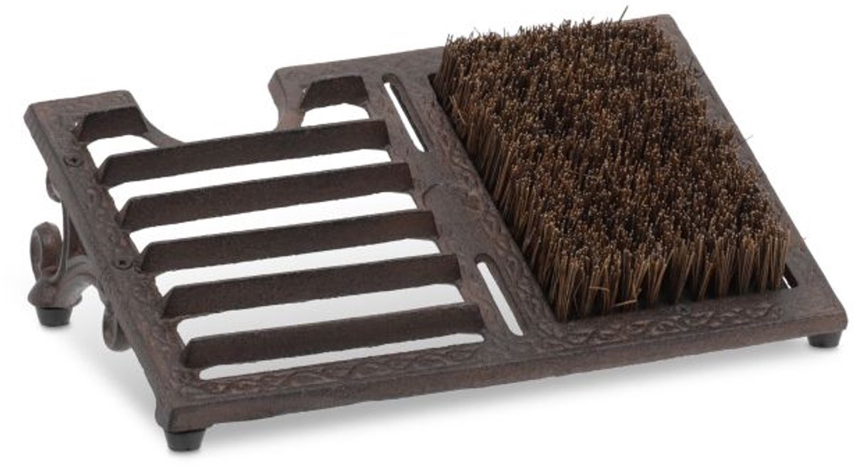 Doodadeals® Gietijzeren Voetenveger - Bruin - Voetenveeg Met Borstel en Rooster Buiten 12 x 33,5 x 22,5 cm