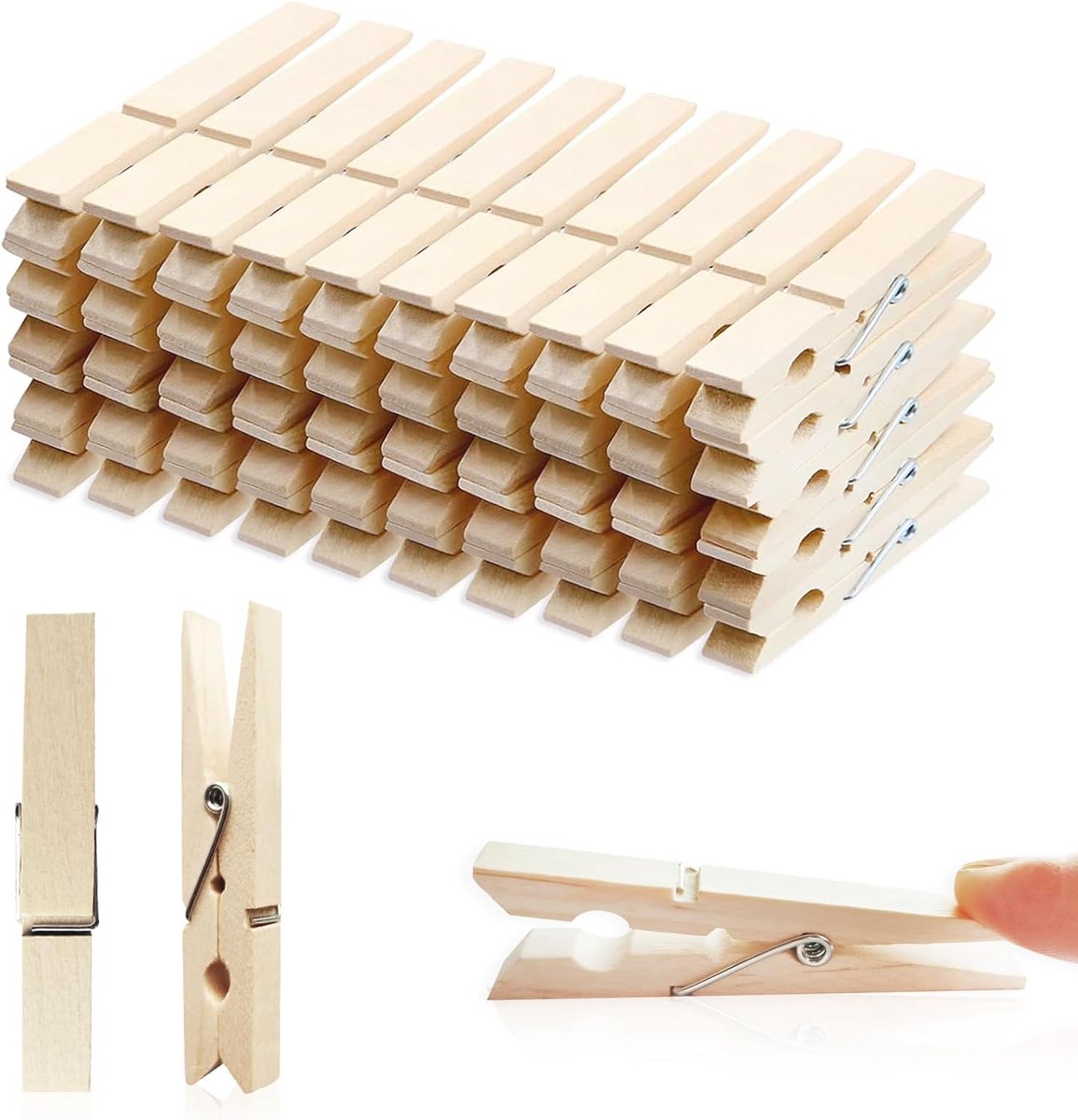 Houten wasknijpers 50 stuks - stevig en natuurlijk voor het ophangen van kleding